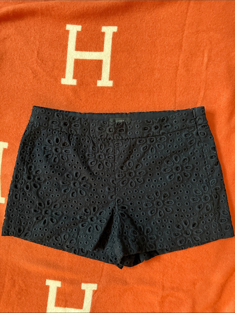 J. Crew Navy Blue Floral Eyelet lined Cotton Shorts, NWOT
